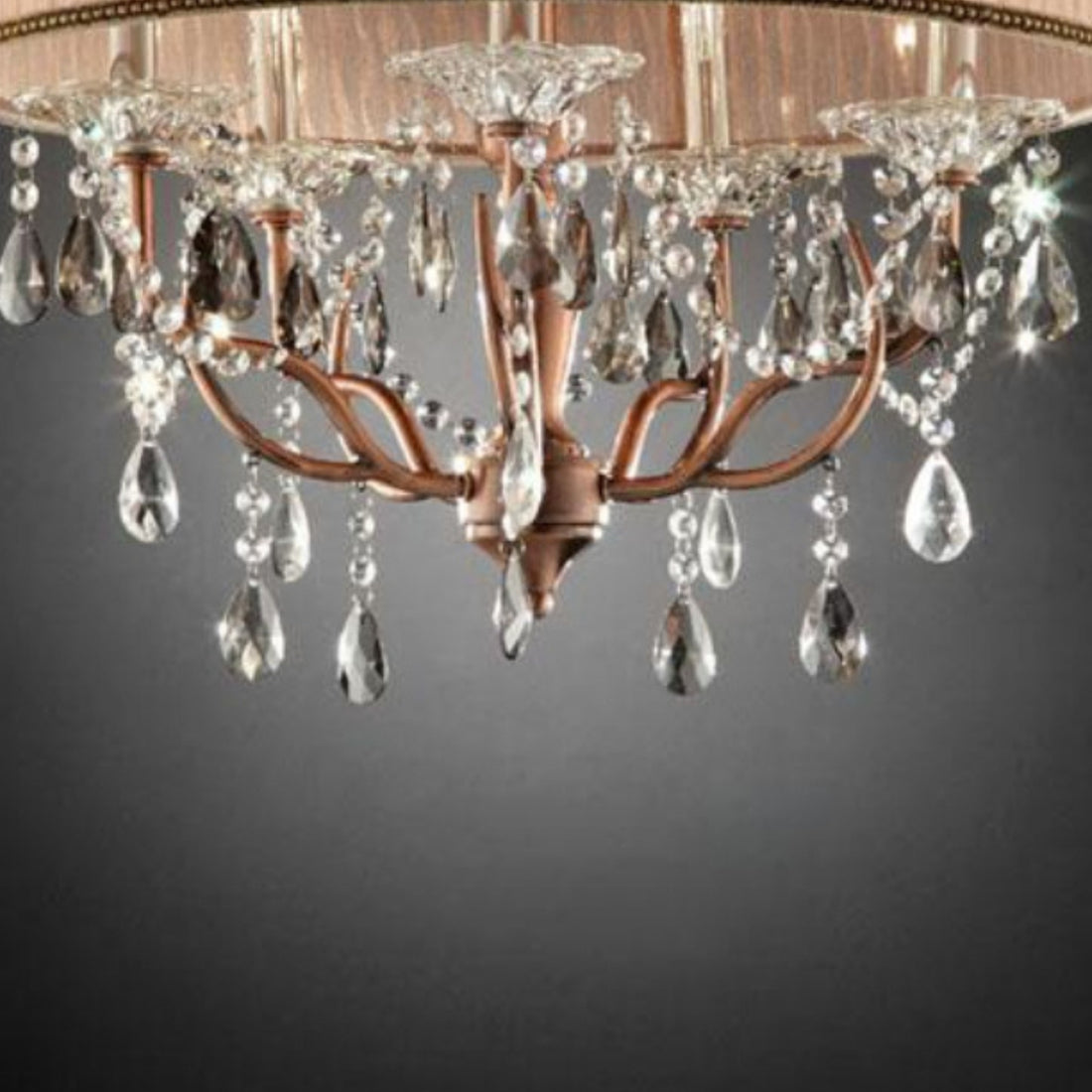 25" Tall Ceiling Lamp "Rosie" W Silvery Pink Finish And Crystal Accents, Shade Brown Metal