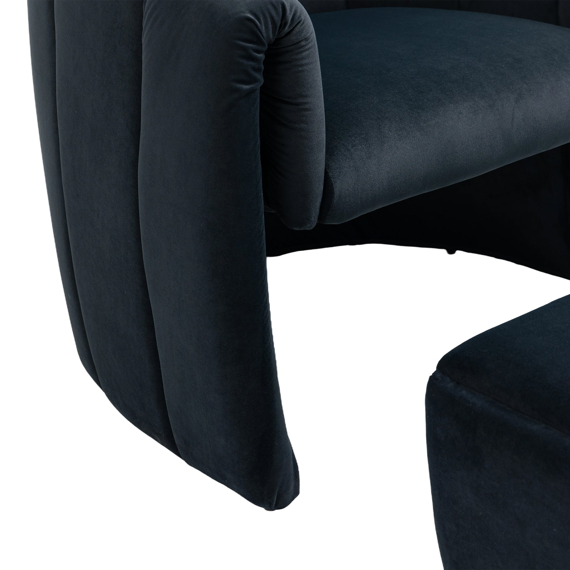 Coolmore Accent Chair With Ottoman, Mid Century Modern Barrel Chair Upholstered Club Tub Round Arms Chair For Living Room Bedroom Office Black Velvet Black Foam Velvet