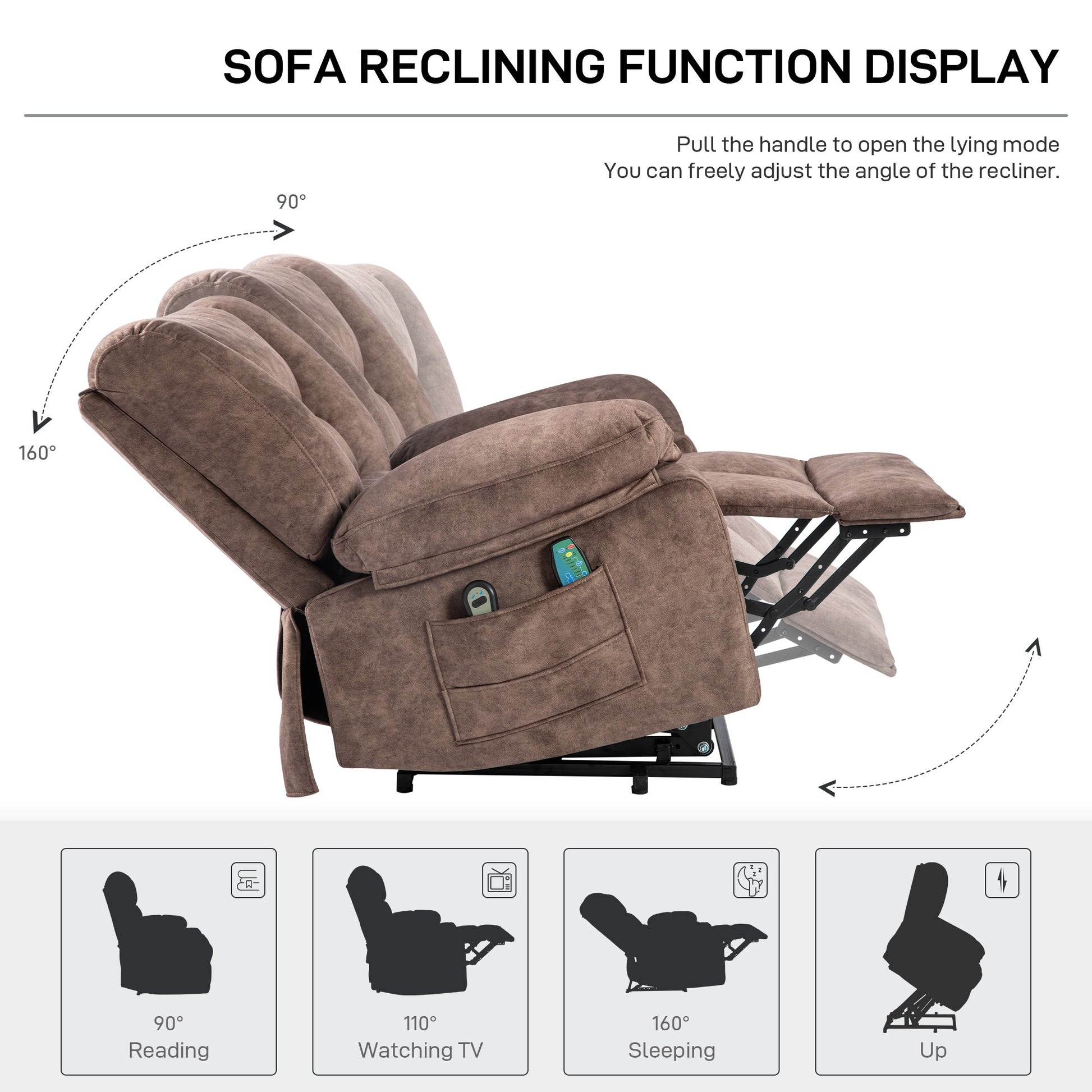 Power Lift Recliner Chair Sofa For Elderly With Massage Brown Velvet Power Remote Metal Primary Living Space Soft Cushion Back Heavy Duty American Design,American Traditional,Classic Pillow Top Arms Foam Velvet