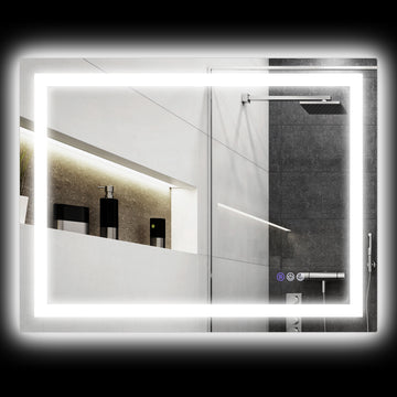 Homcom Led Bathroom Mirror With Lights, 35" X 28" Backlit Front Lit Led Mirror For Bathroom, Anti Fog, Memory, Infinite Color Temperature, Wall Mounted Dimmable Vanity Mirror, Horizontal Vertical Clear Glass