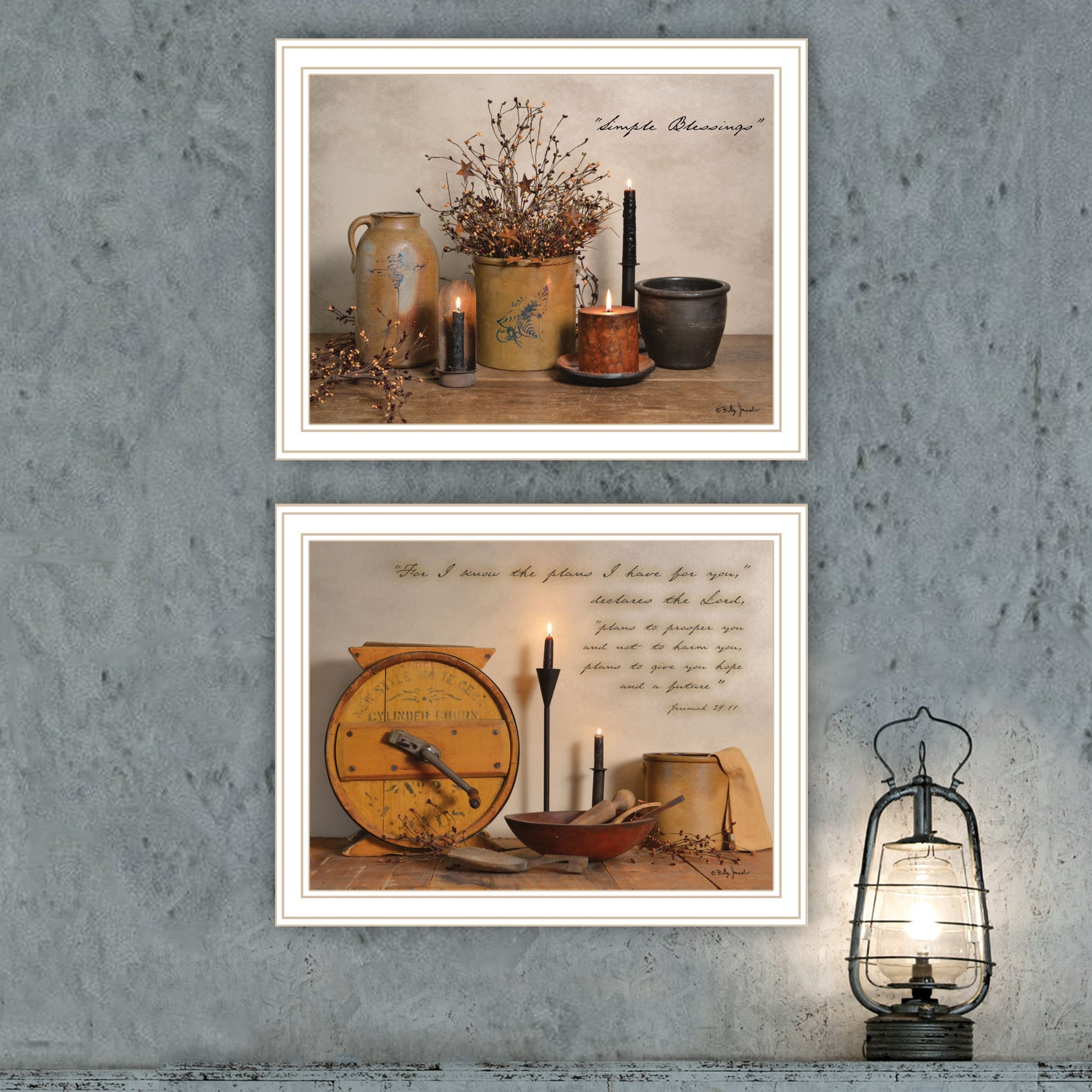 2 Piece Vignette Simple Blessings White Framed Wall Art For Living Room, Bedroom Wall Art Print For Home Decor By Billy Jacobs Multicolor Wood Paper