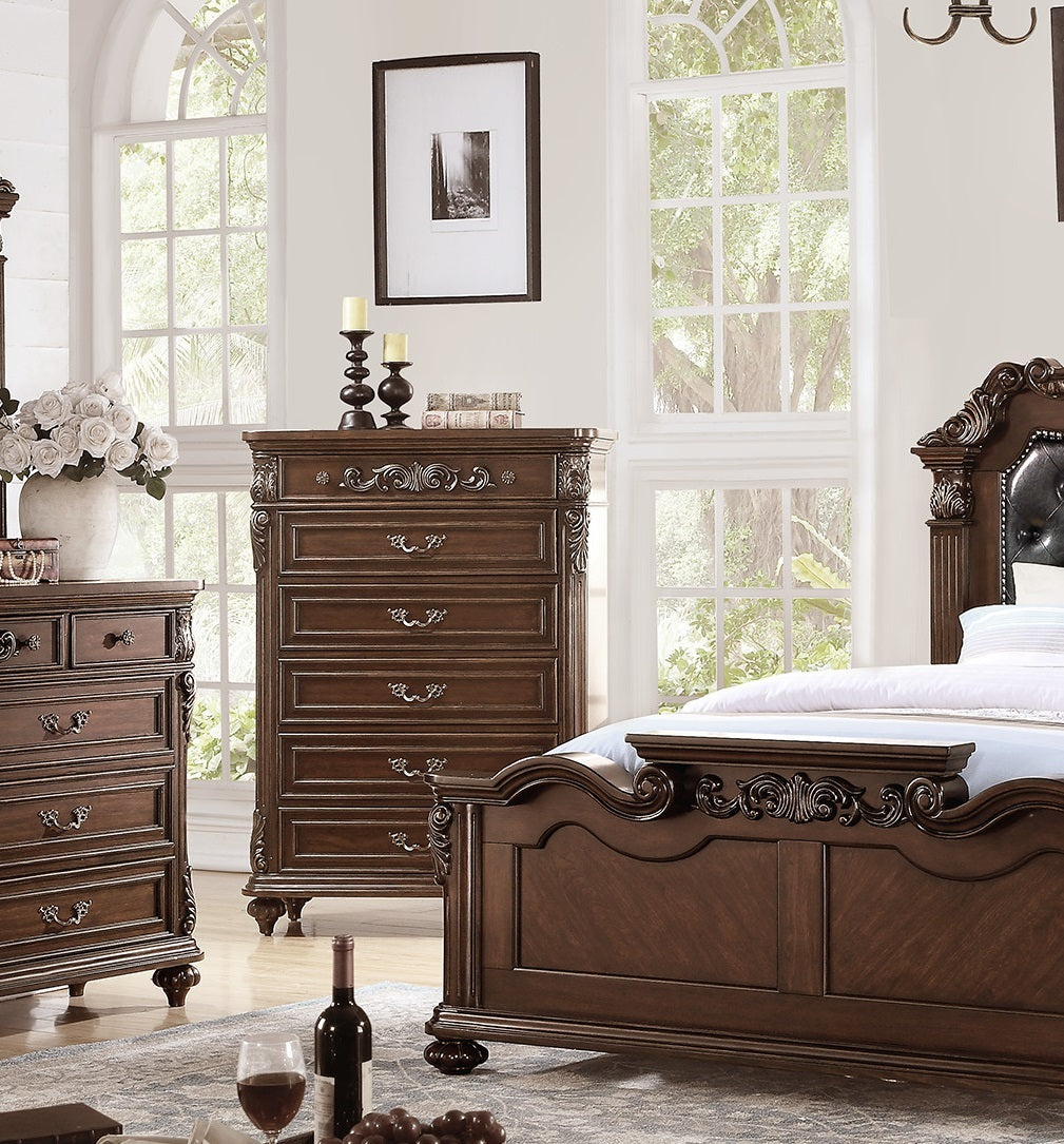 Antique Cherry Antique Walnut Wooden 1Pc Chest Of Drawers Storage Bedroom Furniture Unique Design Walnut Bedroom American Traditional,Traditional,Vintage Particle Board Mdf