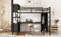 Metal Loft Bed With Wardrobe And L Shaped Desk, Full Size Loft Bed With Storage Cubes And Shelves, Heavy Duty Loft Bed For Kids Teens Adults, Black Full Black Metal