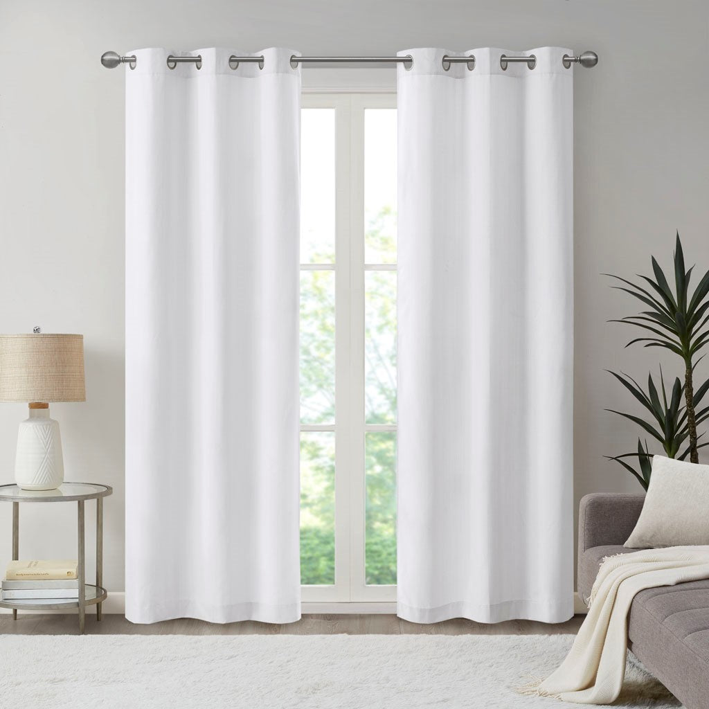 Basketweave Room Darkening Curtain Panel Pair 2 Pcs Window Panels White Polyester