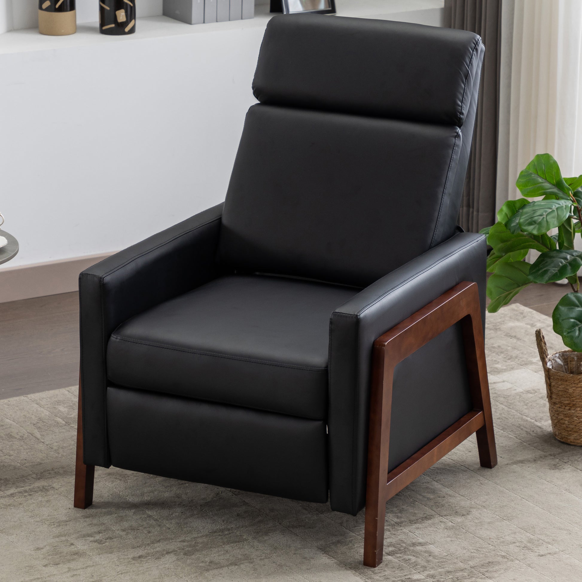 Set Of Two Wood Framed Pu Leather Recliner Chair Adjustable Home Theater Seating With Thick Seat Cushion And Backrest Modern Living Room Recliners, Black Black Pu Pu