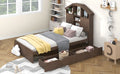 Twin Size Wood Platform Bed With House Shaped Storage Headboard And 2 Drawers, Walnut Box Spring Not Required Twin Walnut Wood Bedroom Solid Wood Mdf