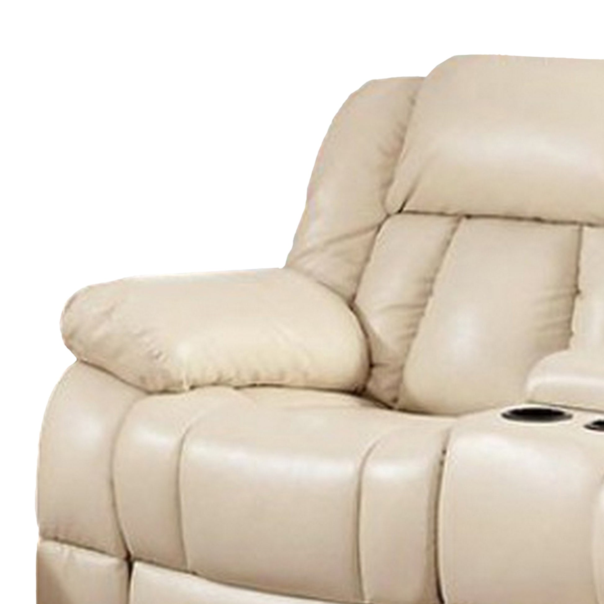 Upholstered Transitional Beautiful Seat With Cup Holders, Ivory Cream Cream Wood 2 Seat