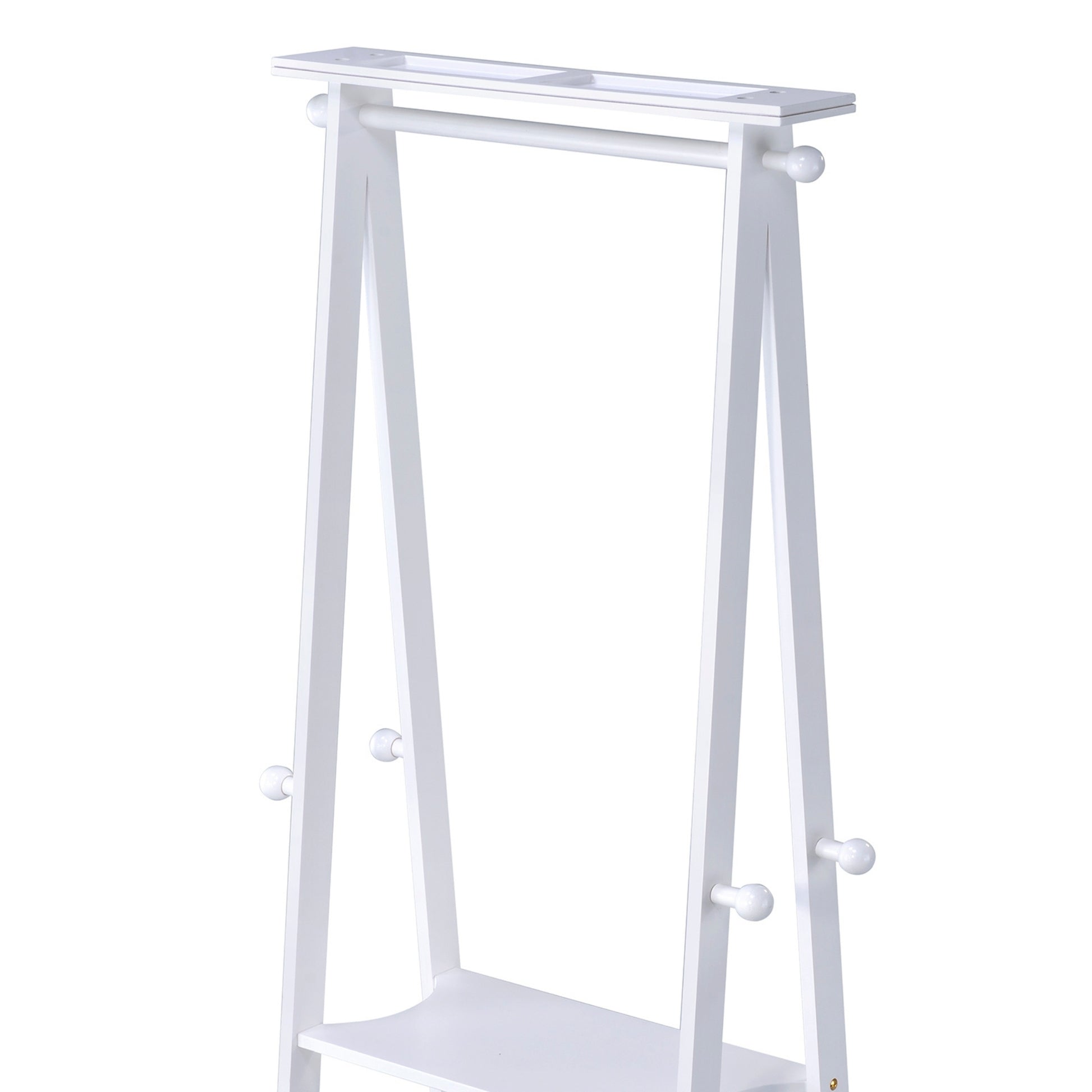 59" Tall Standing Garment Coat Rack, White Finish White Wood