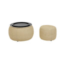 Round Storage Ottoman, Woven Rattan Fabric Ottoman, 2 In 1 Function, Work As End Table And Ottoman,With Small Seat Nature 25