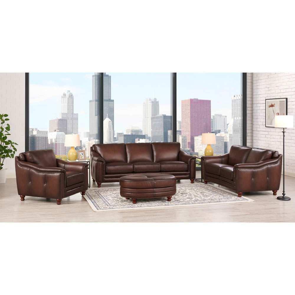 Belfast Top Grain Leather Chair Brown Primary Living Space Mid Century Modern Eucalyptus Down Filling Leather