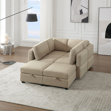 Oversized Modern 6 Seat Upholstered Sofa, Large Sectional Sofa With Storage Seats And Ottomanssofa Bed With Thick And Soft Cushions At All Sidesadjustable Arms And Backs Beige Beige Polyester 4 Seat