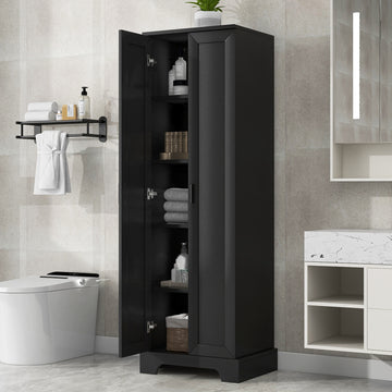 Storage Cabinet With Two Doors For Bathroom, Office, Adjustable Shelf, Mdf Board, Black Black Mdf