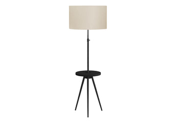 Lighting, Floor Lamp, 63"H, Black Metal, Ivory Cream Shade, Contemporary Black Metal