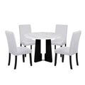 5 Piece Round Dining Table Set, 43 Inch Modern Dining Table And 4 Upholstered Chairs For Dining Room, Kitchen Room, Living Room, Easy Assembly Upholstered Chair Beige White Dining Room American Design,Farmhouse,Mid Century Modern,Modern Round Round