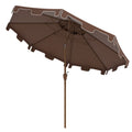 Outsunny 9' Patio Umbrella With Push Button Tilt And Crank, Double Top Ruffled Outdoor Market Table Umbrella With 8 Ribs, For Garden, Deck, Pool, Brown Brown Polyester