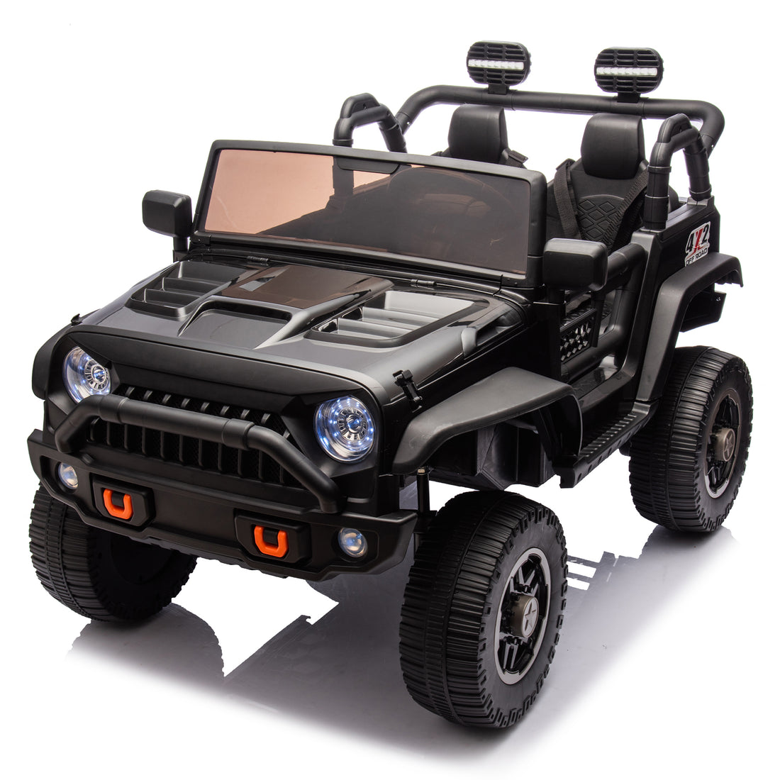 24V Two Seater Kids Ride On Truck Car W Parents Control,200W*2,Seat Width 20.28In,Four Wheel Suspension,Led Lights,Music,Mp3,Bluetooth,Two Independent Seat Belts,Suitable For Off Road For Kids Aged 3 Black 100 149 Lbs Polypropylene