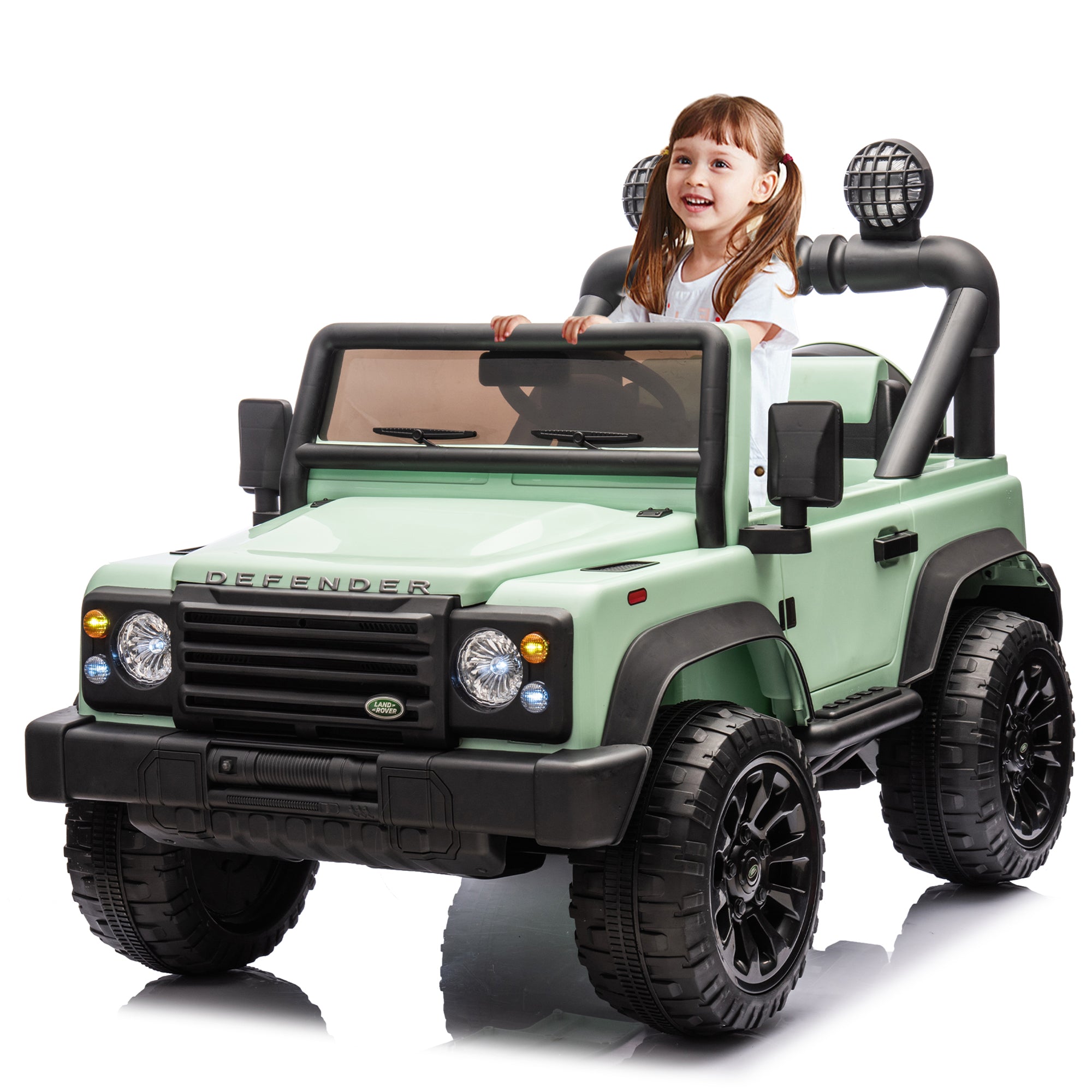 Licensed 2015 Land Rover Defender 90,24V Kids Ride On Xxl Car W Parents Control,2Wd,Four Wheel Suspension,Bluetooth,Mp3,Music,Power Display,Led Lights,Speeds 1.86 3.11Mph For Kids 3 7. Green Polypropylene