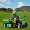 Green, 12V7Ah Battery Powered Toy Tractor With Trailer, Remote Control, Kids' Electric Excavator Vehicles With 2X35W Dual Motor, Treaded Tires, Led Lights, Usb, Music, Gift Childrens Day Green 50 99 Lbs Iron Plastic Iron Plastic Indoor & Outdoor Use