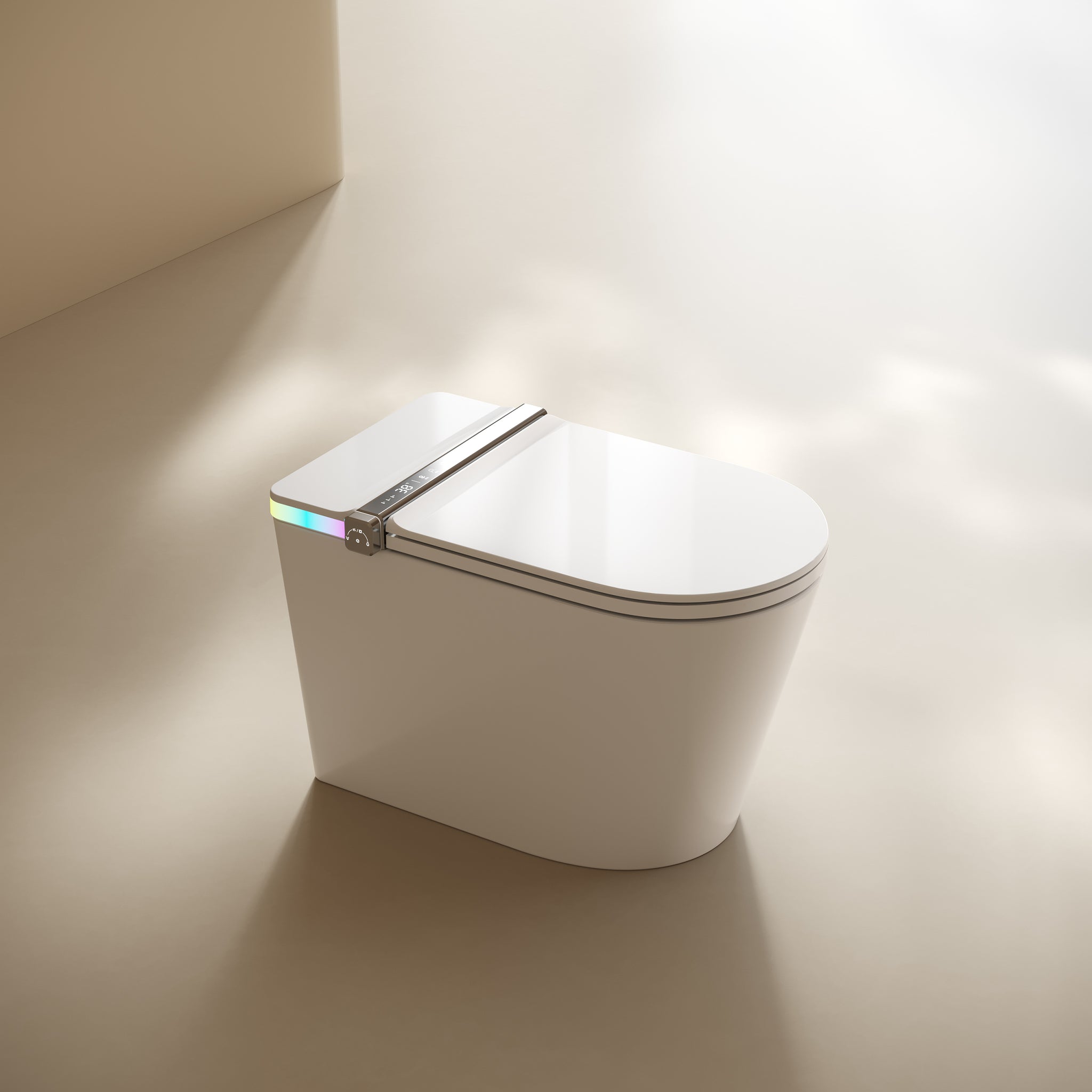 Multifunctional Flat Square Smart Toilet With Automatic Flush With Remote Control Foot Sensor Night Light White Ceramic