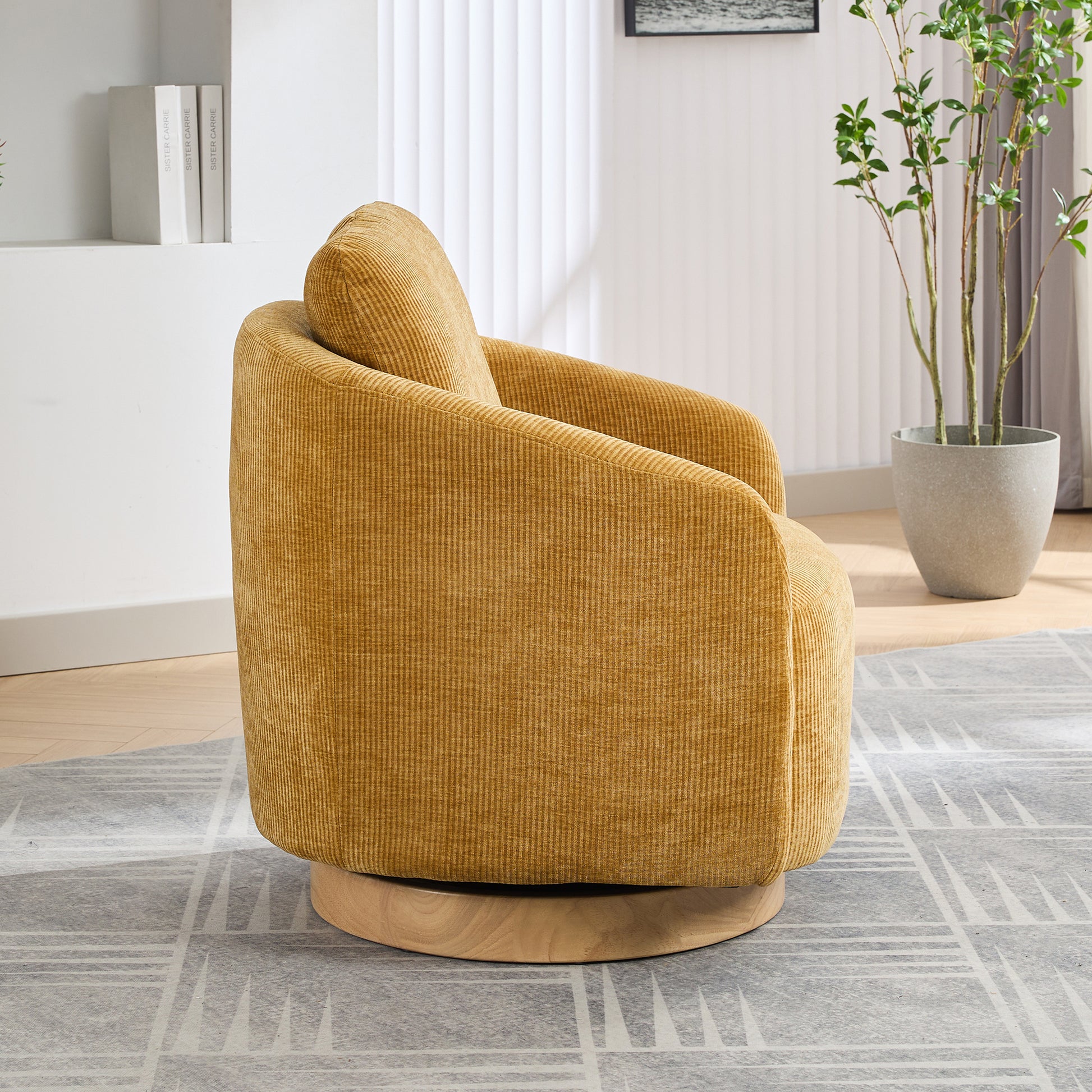30.3"W Swivel Accent Barrel Chair And Comfy Round Accent Single Sofa Chair, 360 Degree Club Chair, Lounge Armchair For Living Room Bedroom Nursery.Mustard Mustard Chenille