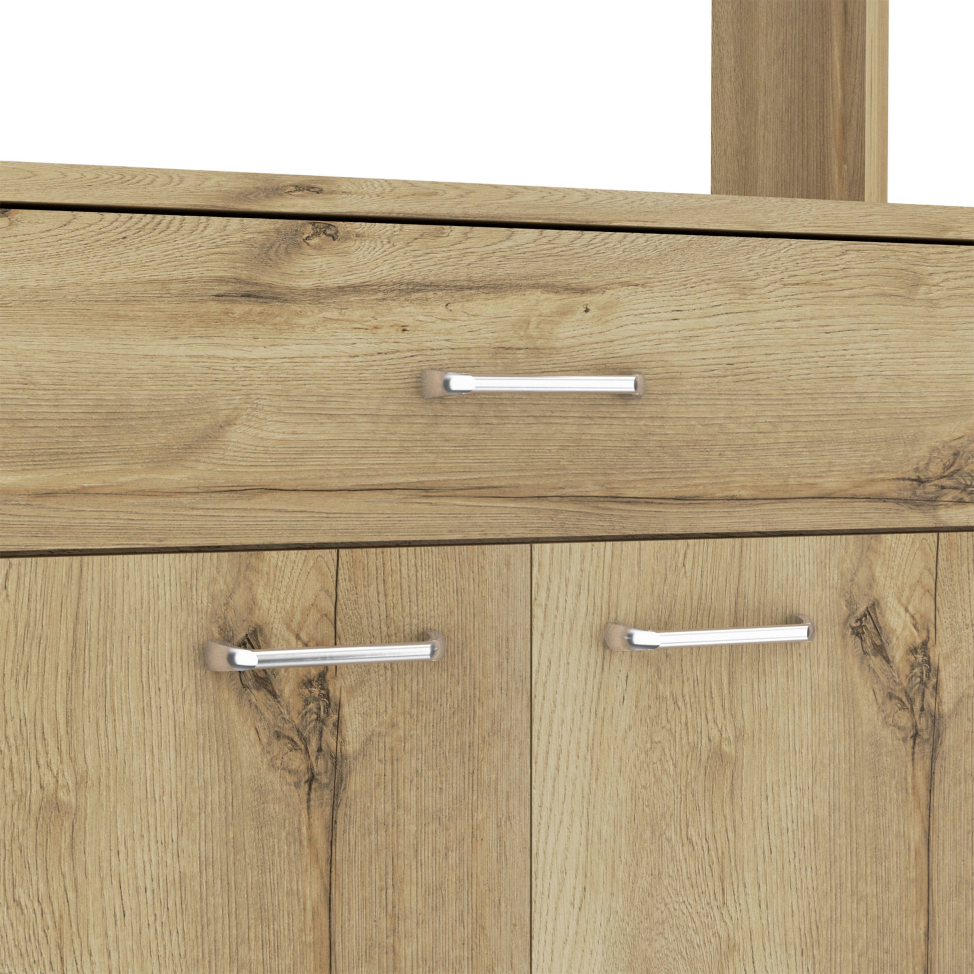 Bay Area Pantry, Two Door Cabinets, One Drawer, Four Adjustable Metal Legs Beige Kitchen Contemporary Melamine Engineered Wood
