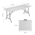 6Ft Folding Table Outdoor Indoor Heavy Duty Portable Table With Carrying Handle For Camping Picnic Party White Metal & Wood