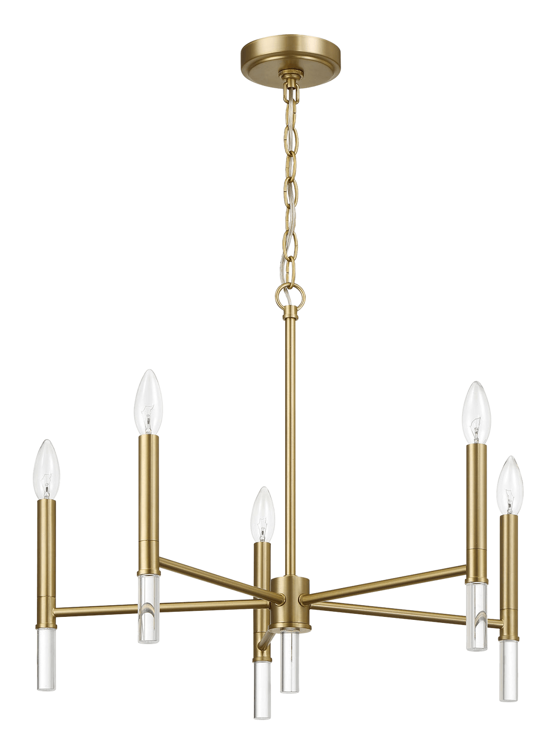 Courtyard Five Light Golden Brass Candle Light Chandelier 24"W 17.75"H Clear,Gold Brass,Glass