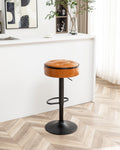 Round Storage Bar Stool Set Of 2, Brown Faux Leather Height Adjustable Barstool, 360 Counter Height Swivel Stool, Armless Bar Chair With Metal Frame For Kitchen Counter Dining Living Room Brown Set Of 2 Foam Pu Leather