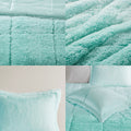 Ombre Shaggy Long Fur Comforter Mini Set Twin Aqua Polyester