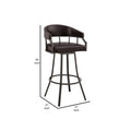 Mayla 30 Inch Swivel Bar Stool, Metal Flared Legs, Brown Faux Leather Brown Fabric Metal