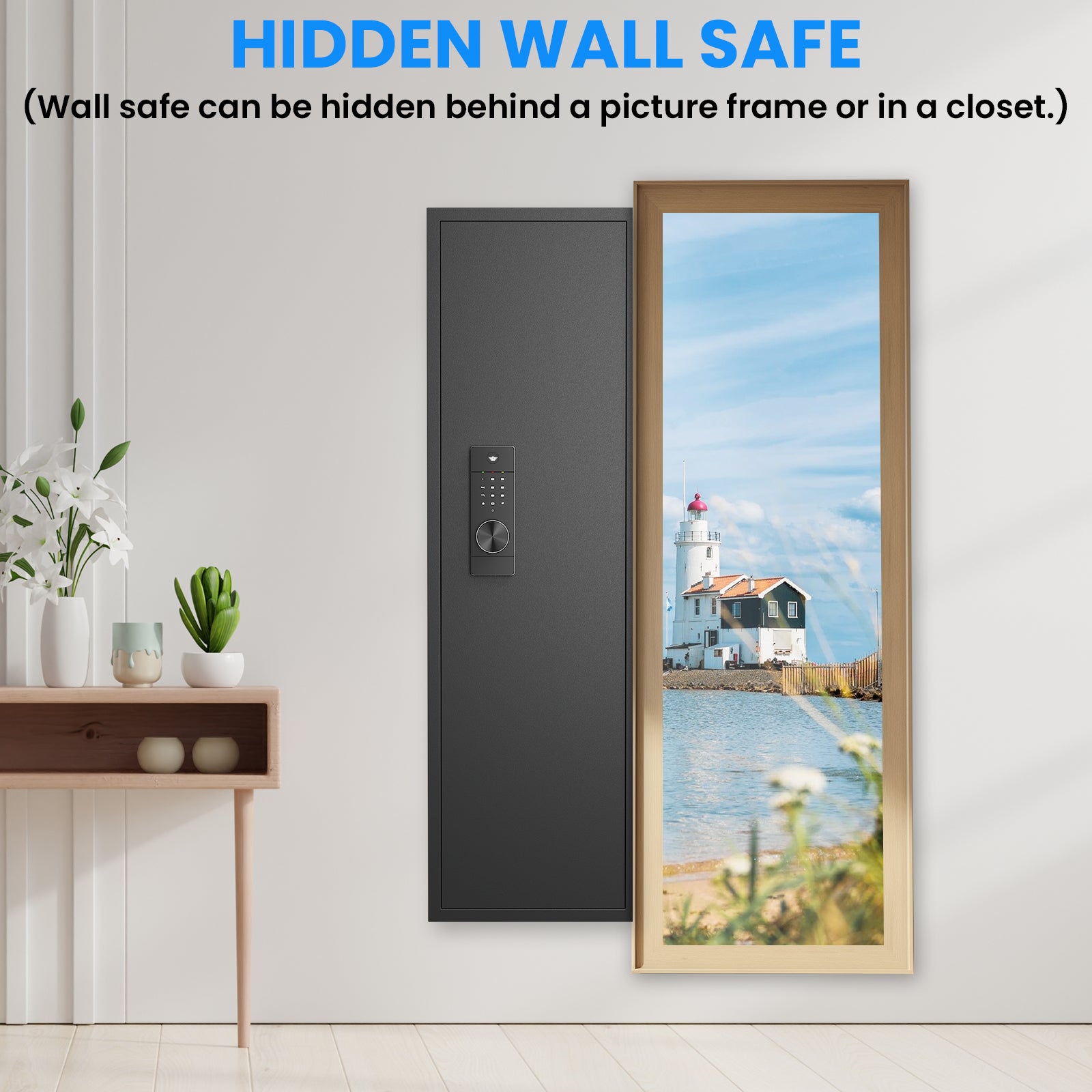 53" Passwod Touch Panel In Wall Safe,Hidden Wall Safe For Rifles With Adjustable Shelves,Assembled Storage Multifunctional Wall Safe For Firearm And Valuables Black Digital Black Steel