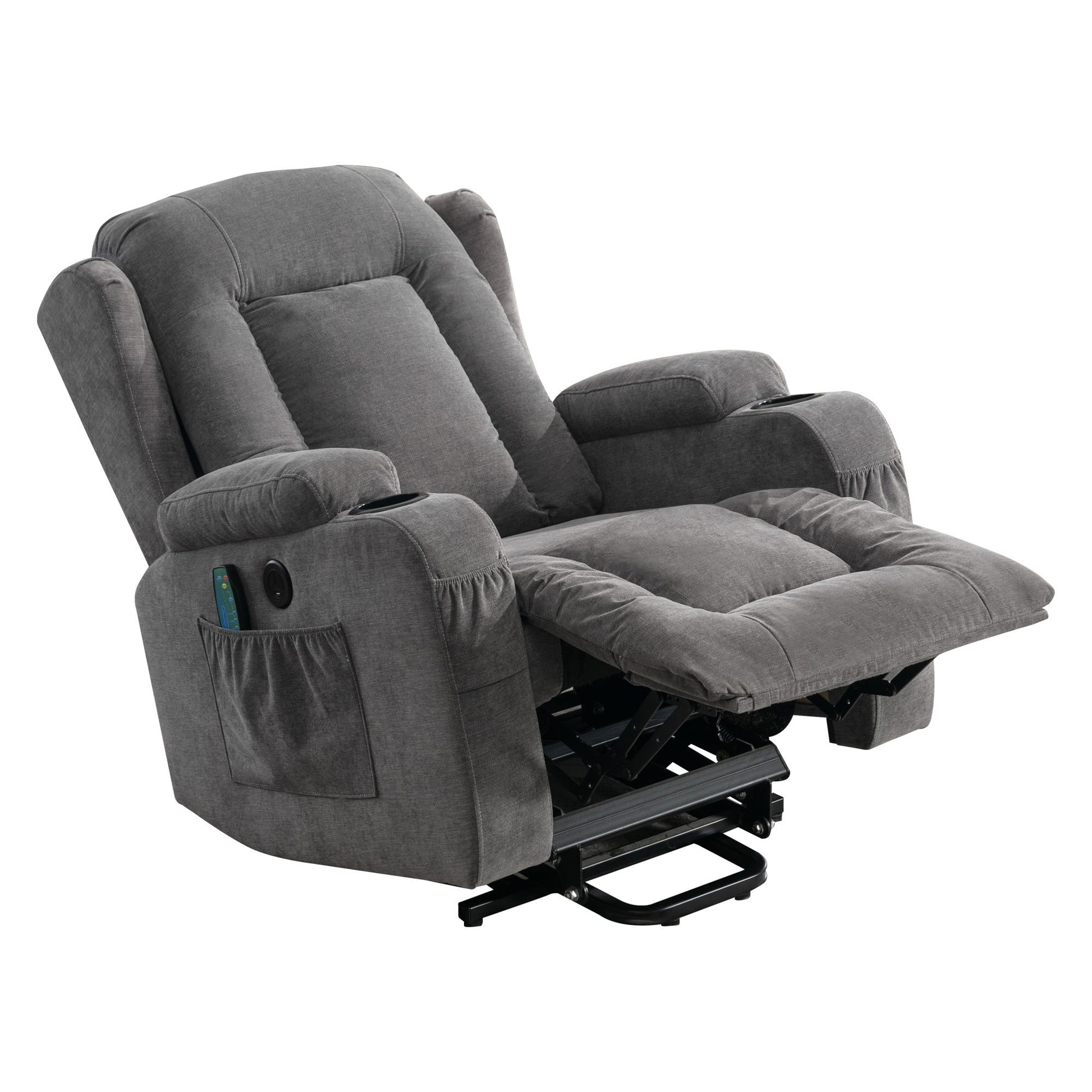 Power Lift Recliner Chair Recliners For Elderly With Heat And Massage Recliner Chair For Living Room With Infinite Position And Side Pocket,Usb Charge Port Grey Grey Power Push Button Soft Heavy Duty Cotton Wood Metal