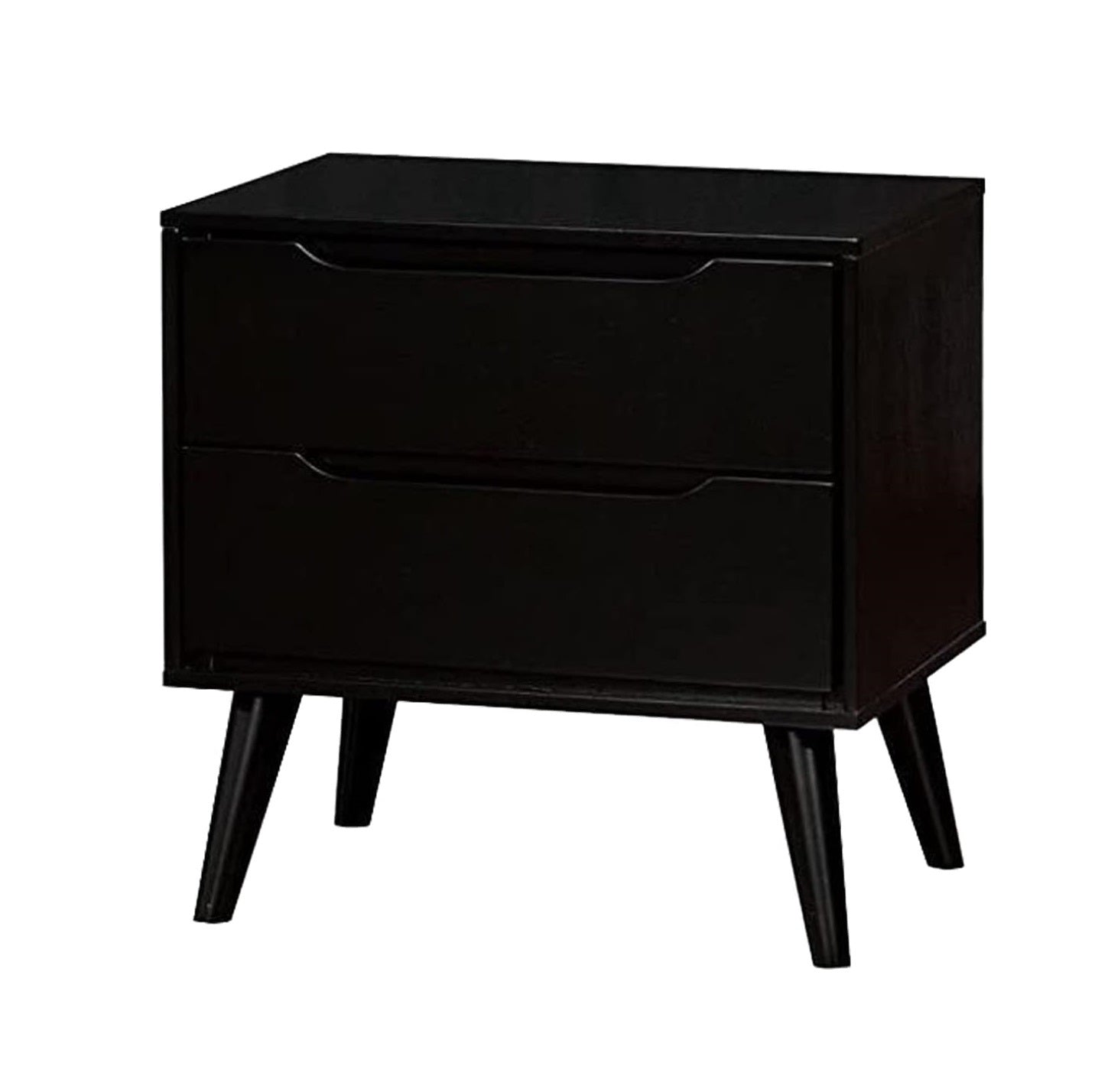 Mid Century Modern Black Color 1Pc Nightstand Bedroom Furniture Solid Wood Round Tapered Legs 2 Drawers Bedside Table Black White 2 Drawers Bedroom Bedside Cabinet Contemporary,Mid Century