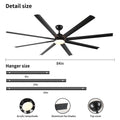 84 In Super Large Black Ceiling Fan With Remote Control Black American Design Aluminium Aluminium