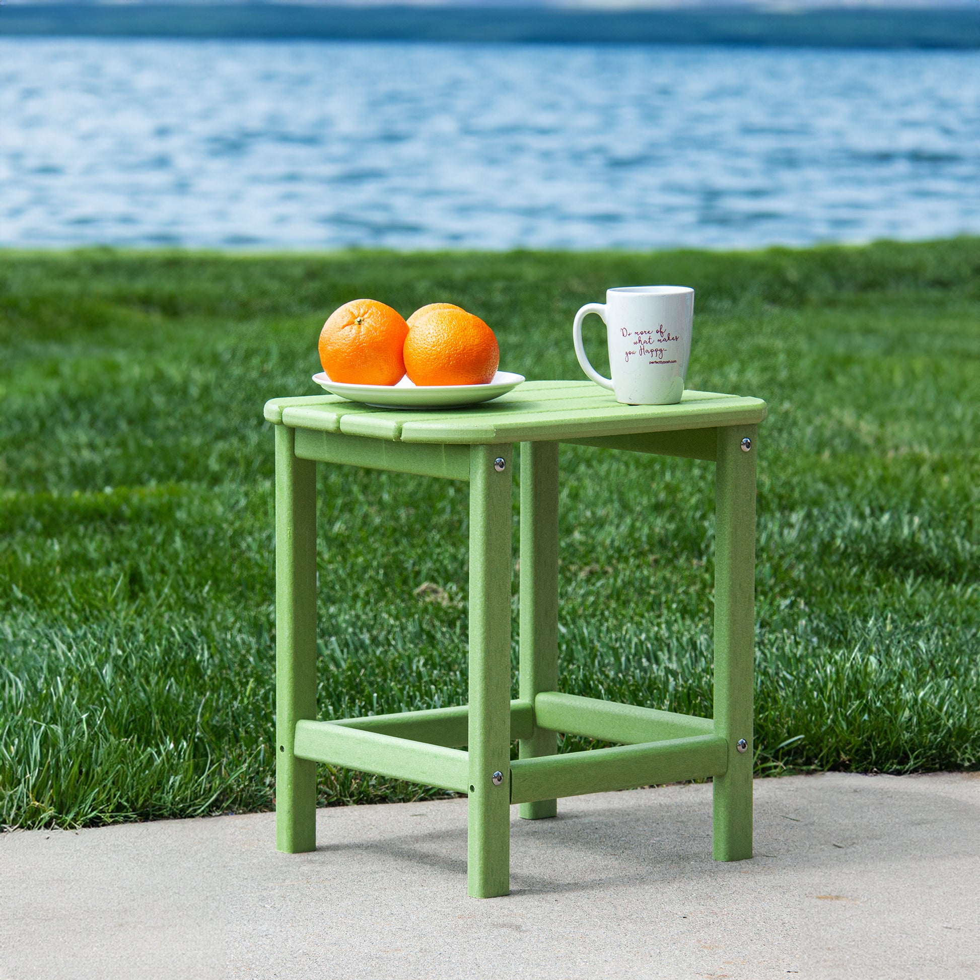 Hdpe Compact Side Table, Perfect For Indoor Outdoor Use, Ultra Durable Weather Resistant Design, Green Light Green Hdpe