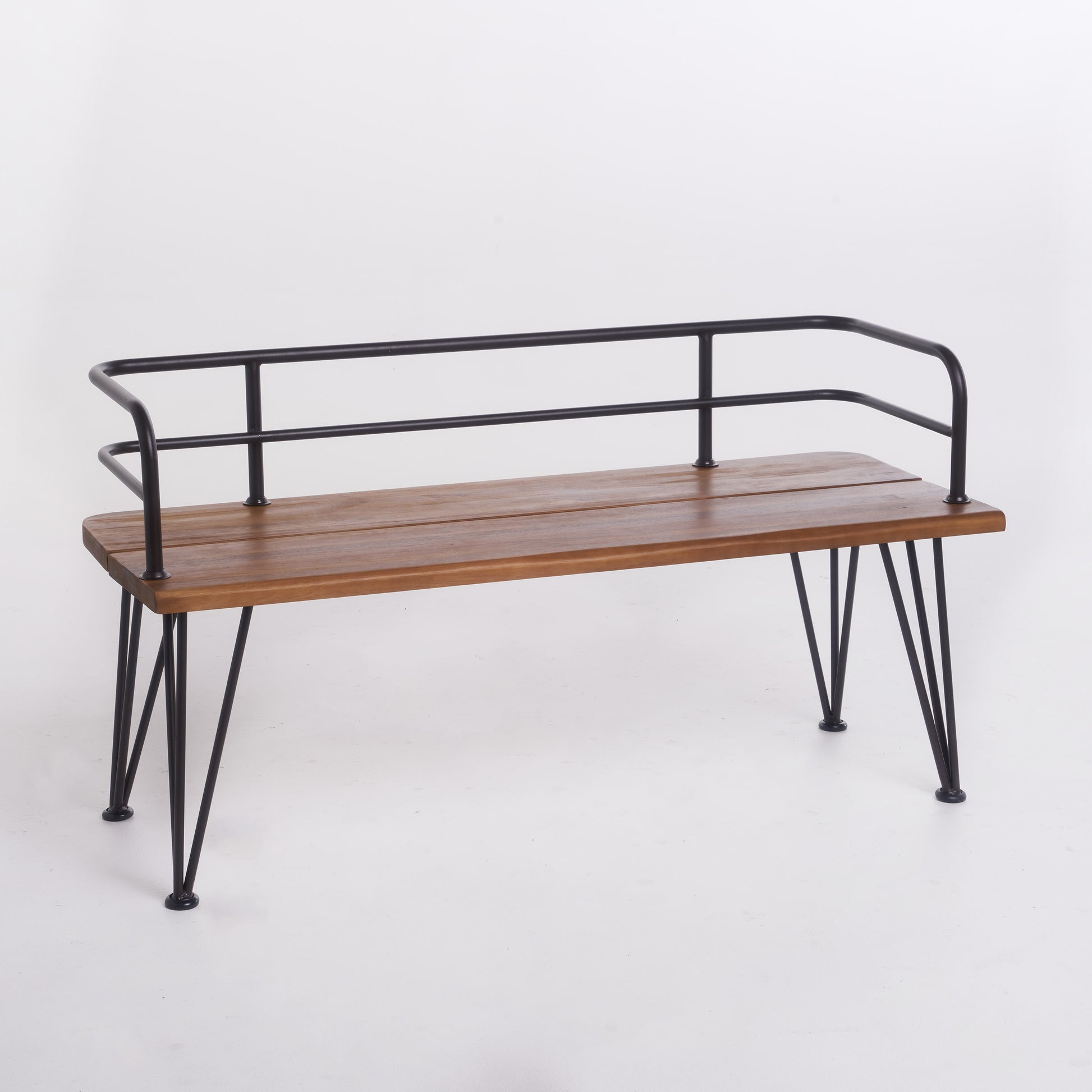 Zion Industrial Wood And Metal Bench Teak Metal & Wood