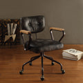 Vintage Black Swivel Office Chair With Trim Solid Black Office Foam Rectangular Industrial Office Chairs Tufted Back Swivel Leather