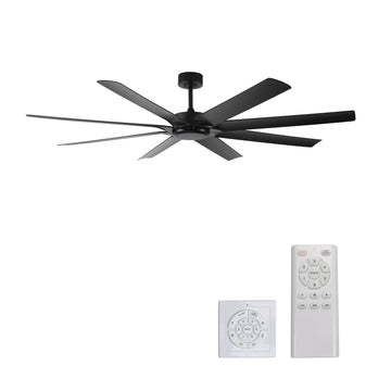 72 Inch Ceiling Fans No Light With Remote Control, 8 Reversible Blade, Quiet Dc Motor, Timer Function, 6 Speed, Industrial Ceiling Fan For Bedroom Home Kitchen Black Black Classic Abs Steel Q235