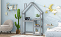 House Shaped Wooden Writing Desk,Kids Study Table,Bookshelf & Toy Storage,Grey Twin Grey American Design Pine