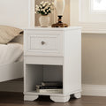 Elegant Design Nightstand With Drawer And Open Shelf For Bedroom, Retro Style Bedside Table With Classic Design And Metal Handle,White White Wood