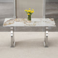Modern Rectangular Dining Table, Imitation Marbled Rock Plate Table Top, Stainless Steel Table Legs, Suitable For Kitchen, Dining Room, Living Room 63 Inches * 31.4 Inches. Silver Sintered Stone