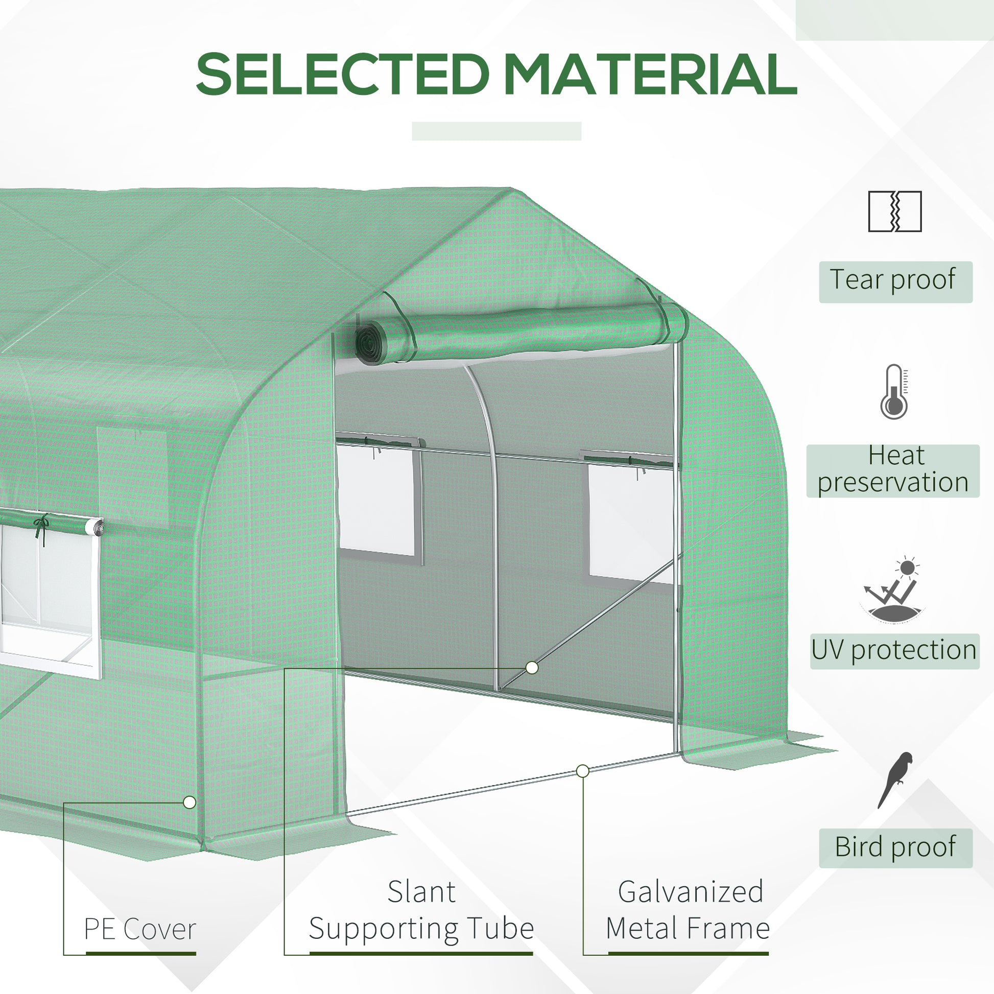 Outsunny 20' X 10' X 7' Walk In Tunnel Greenhouse With Zippered Mesh Door And 8 Mesh Windows, Gardening Plant Hot House With Galvanized Steel Hoops, Green Green Steel