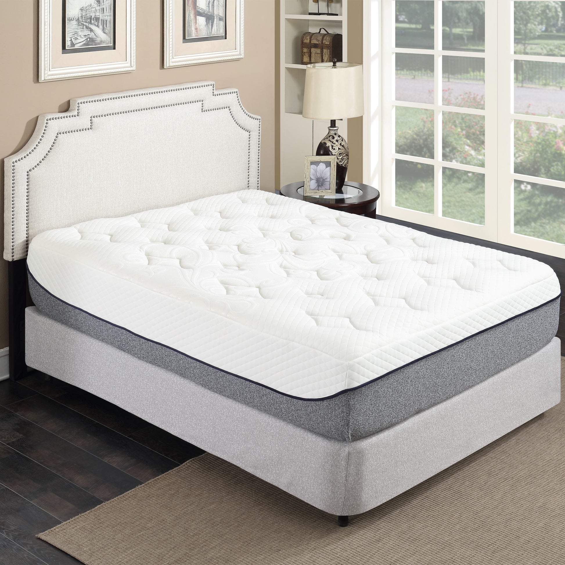 Ultra Plush 13 In. Medium Gel Memory Foam Mattress For King Size Bed In A Box With Double Layered Jacquard Cover Grey White Bedroom Modern Memory Foam Polyester King