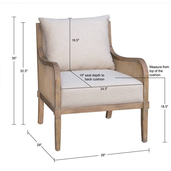 Cane Accent Chair With Removable Back Cushion Beige Natural Upholstered