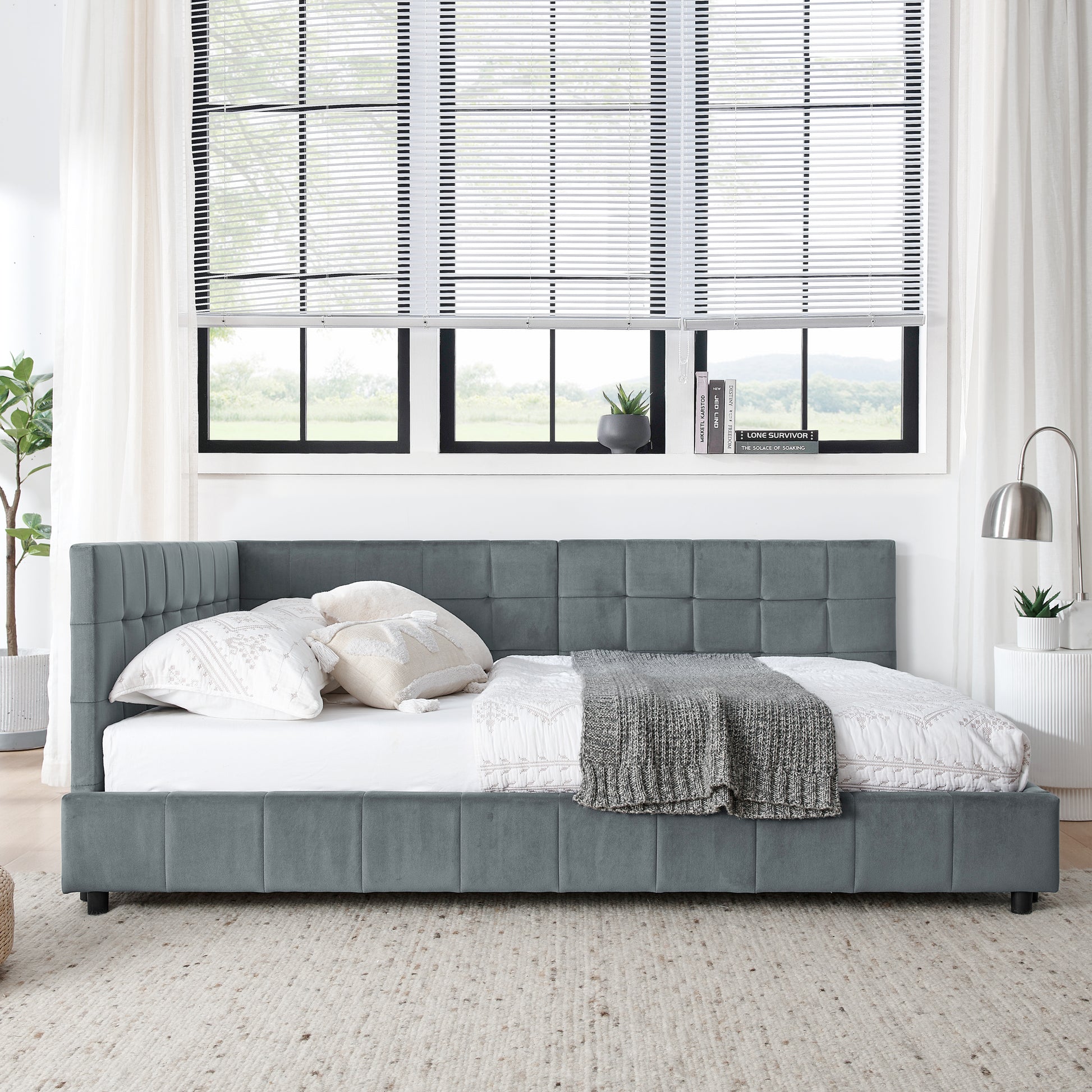 Full Size Upholstered Tufted Bed Frame, Sofa Bed Frame With Comfortable Backrest And Armrests, Full Size Bed For Bedroom, Living Room,Velvet, Grey 80.5''*59''*30.5'' Box Spring Not Required Full