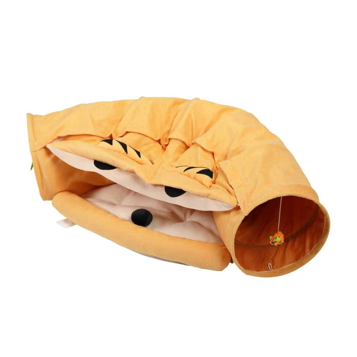 Cat'S Telescopic Tunnel Cushioned Bed Pet Nest Teasing Balls Zipper Connection Feline Supplies, Yellow Yellow Polyethylene