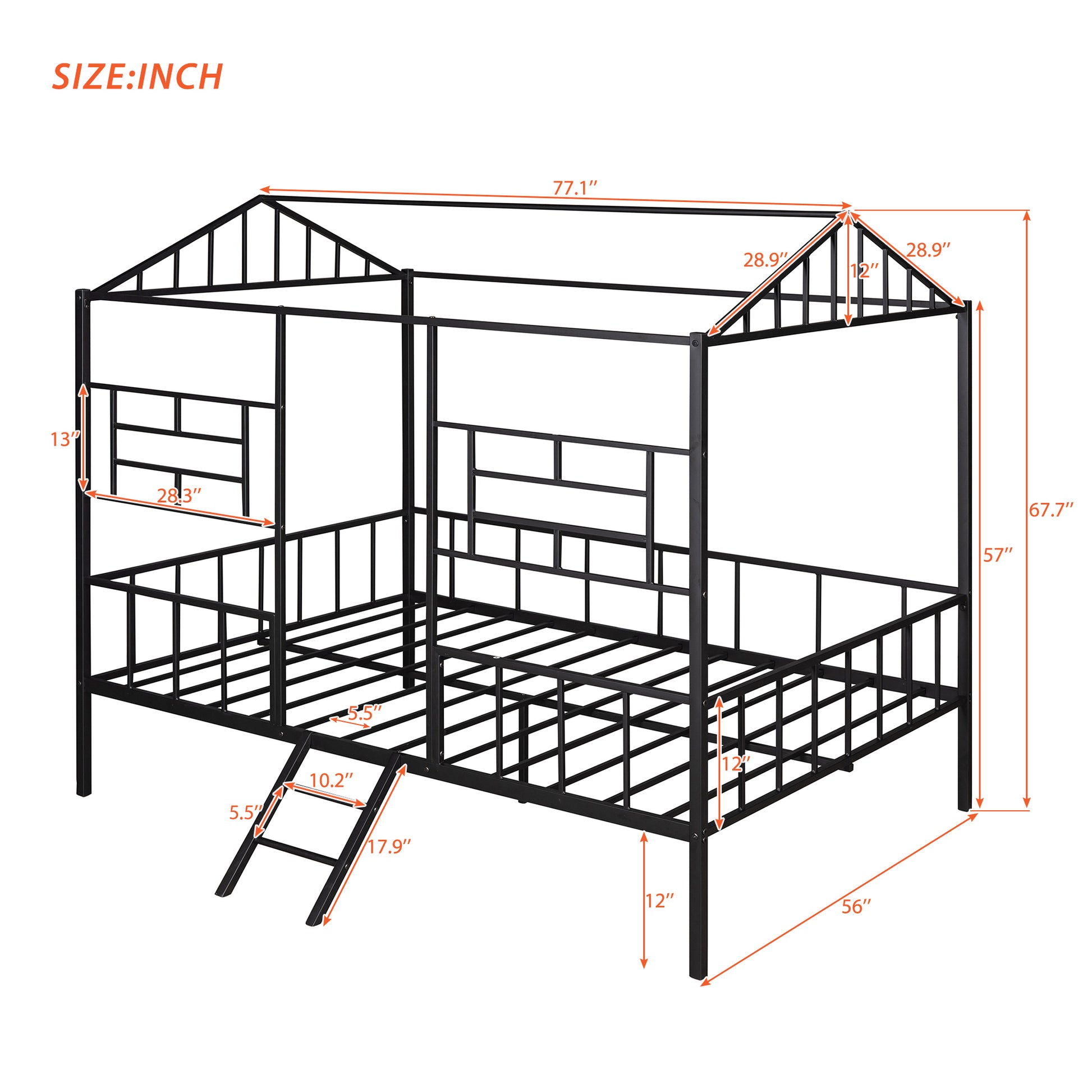 Metal House Bed Frame Full Size With Slatted Support No Box Spring Needed Black Full Black Metal