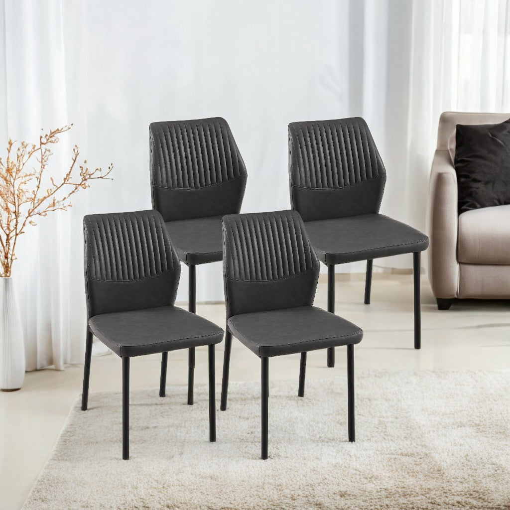 Dark Grey Pu Leather Dining Chairs Living Room Chair Modern Kitchen Armless Side Chair With Metal Legs Set Of 4 Metal Plaid Dark Gray Dining Room Powder Coated Foam Dry Clean Modern Dining Chairs Solid Back Foam Pu Leather