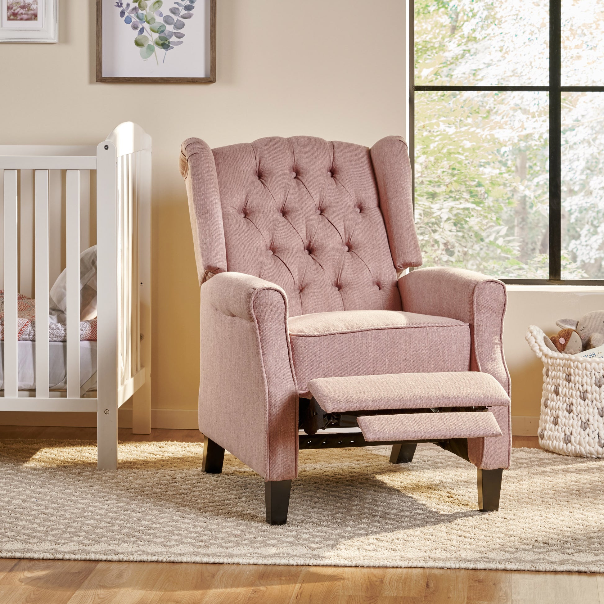 28" Wide Manual Wing Chair Recliner Light Pink Fabric
