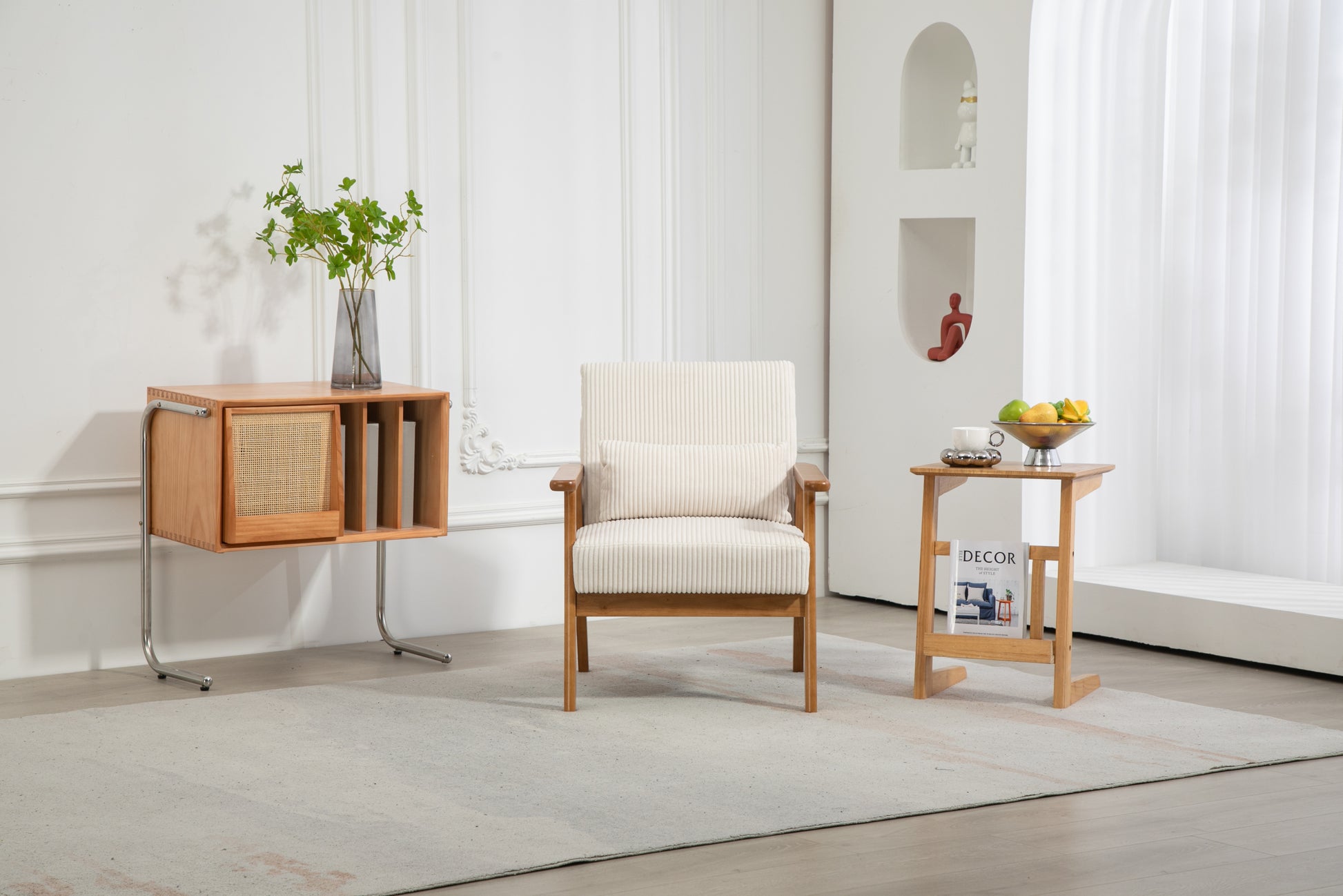 Leisure Chair With Solid Wood Armrest And Feet, Leisure Chair, Wood Frame, Velvet, L, Solid Rubber Wood Legs, Mid Century Modern Accent Chair, For Living Room Bedroom Studio Chair Beige Corduroy